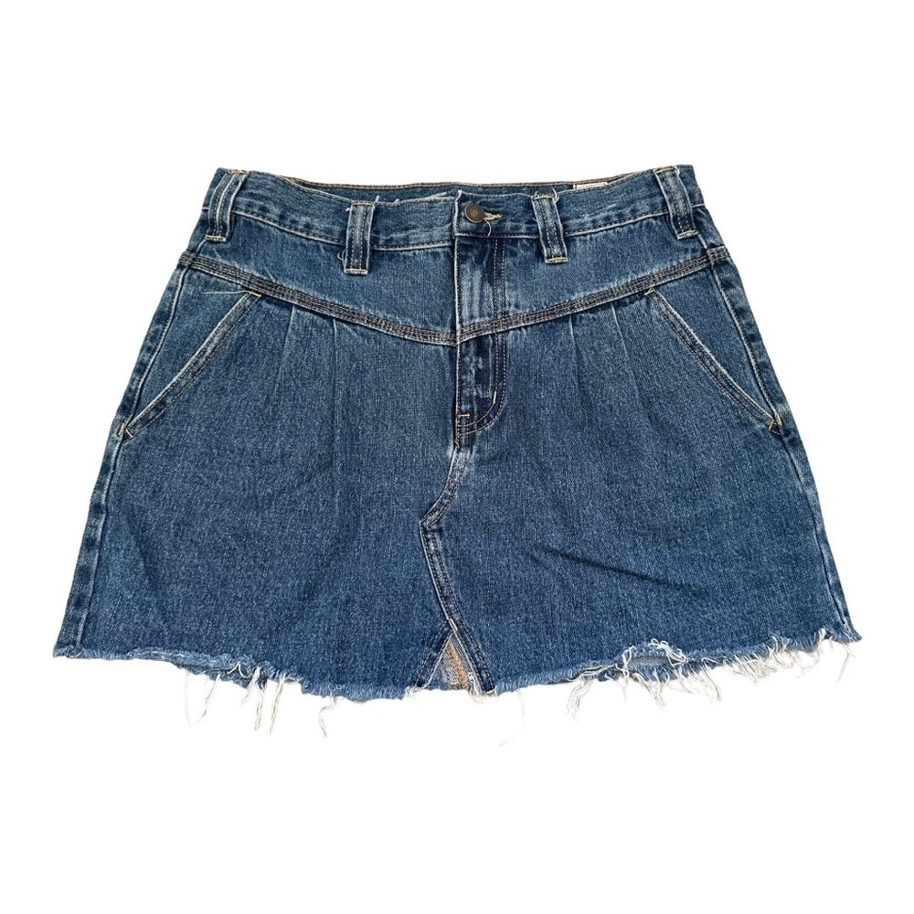 Free People Blue Sidecar Saratoga Western Vintage Style Denim Mini Skirt Size 28